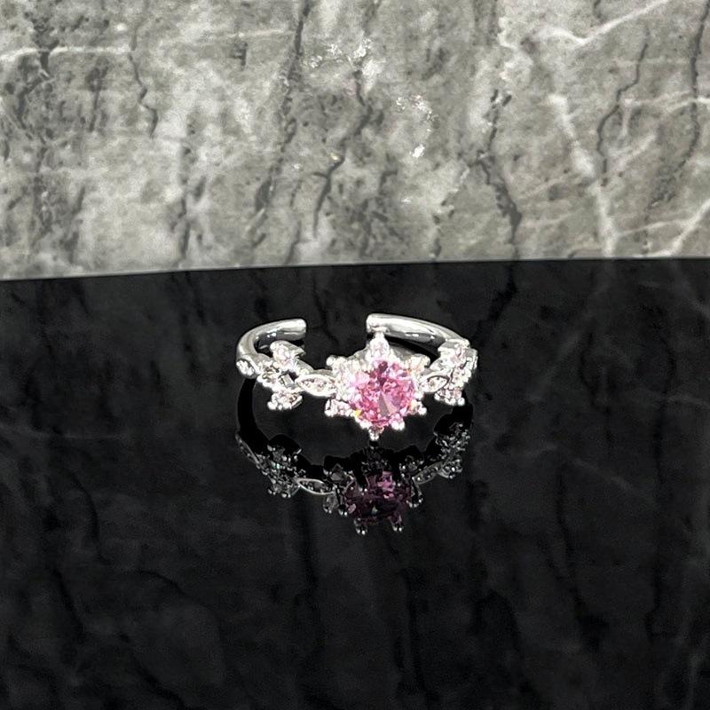 2026 Pure Desire Wind Silver White Pink Butterfly Cat Sweet Pink Diamond Ring Female Cold Wind Light Luxury Niche Design Ring Resizable