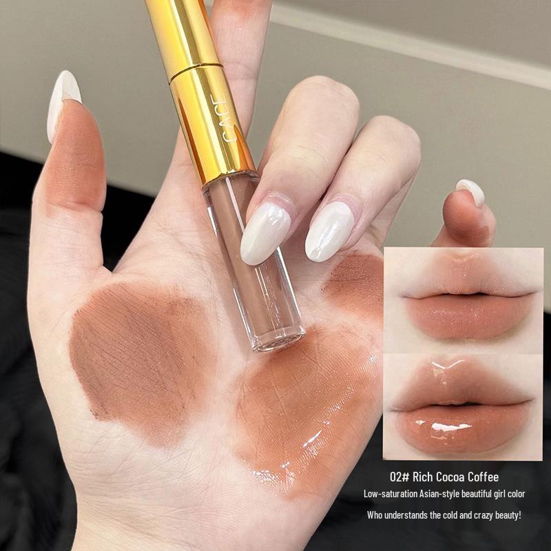 CACE Double-Ended Lip Gloss: Matte Lip Mud & Transparent Lip Oil for a Cool, Glossy Finish