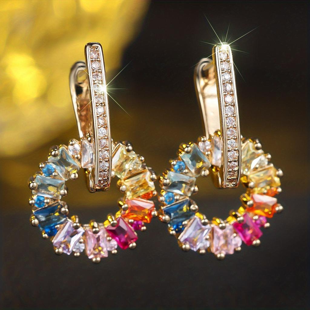 Multicolor Zircon Hoop Earrings with Clip On Closure Elegant Design Small Size Lightweight Fashion Jewelry for Women and Girls