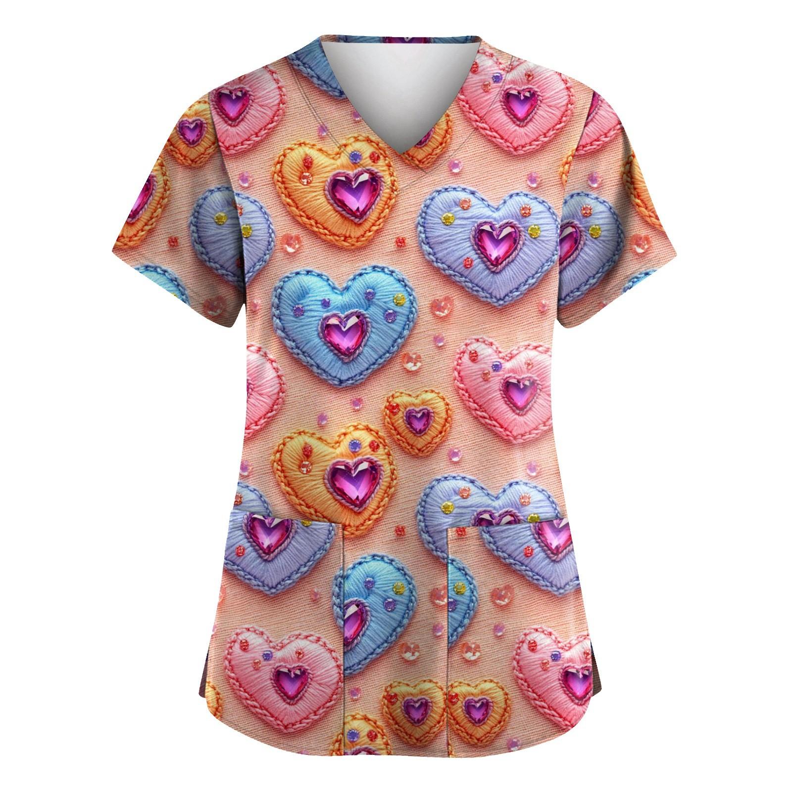 

С Днем святого Валентина, женская мода, V-образный вырез, короткий рукав, рабочая одежда с карманами M синий