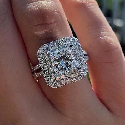 Simple Elegant Engagement Rings for Women Princess Cut Square Cubic Zirconia Luxury Wedding Bands New Trendy Jewelry Gift