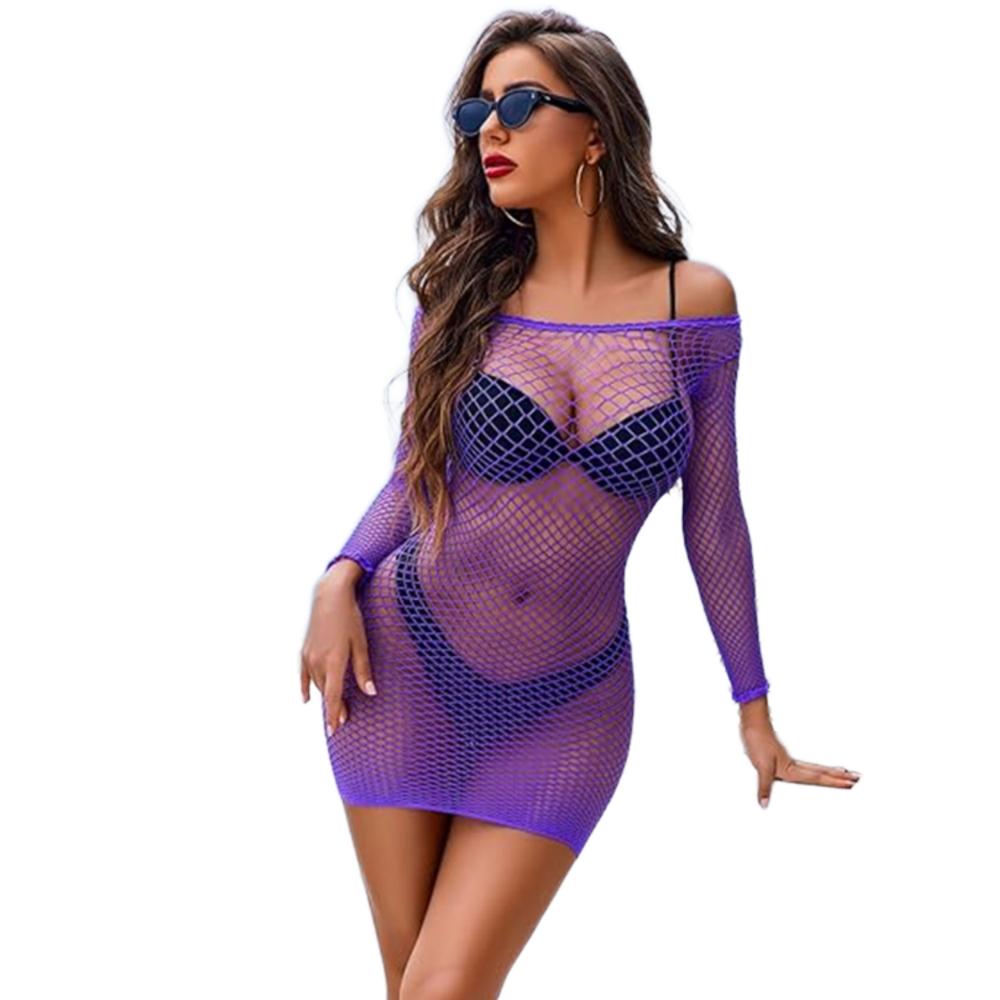 Mini Abito Sexy da Donna Scollo O Costumi da Bagno Sexy Vestito Tubolare Mini Rete Trasparente Senza Spalline