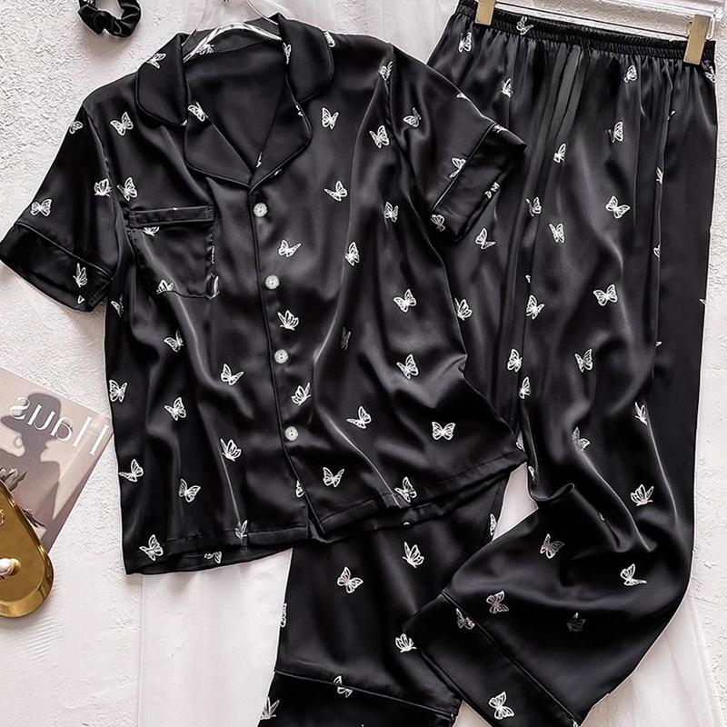 High-Value Silver Butterfly Print Pajamas Short-Sleeved Trousers Set Student Dormitory Loungewear