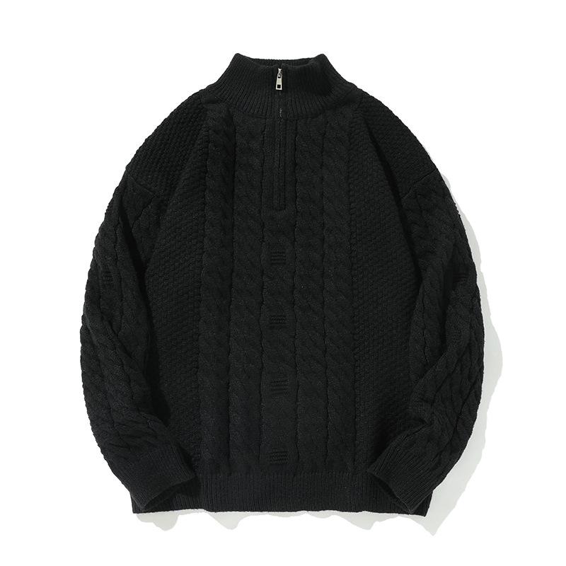 2026 Korean-Style Half-Zip Knit Sweater: Solid Color, Half-High Collar, Casual Autumn/Winter Youth Fashion.