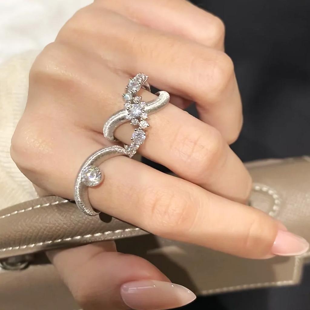 Diamond-Set Fine Glitter Galaxy Dot Diamond Ring Italian Heavy Industry Brushed Irregular Cross Ring Female