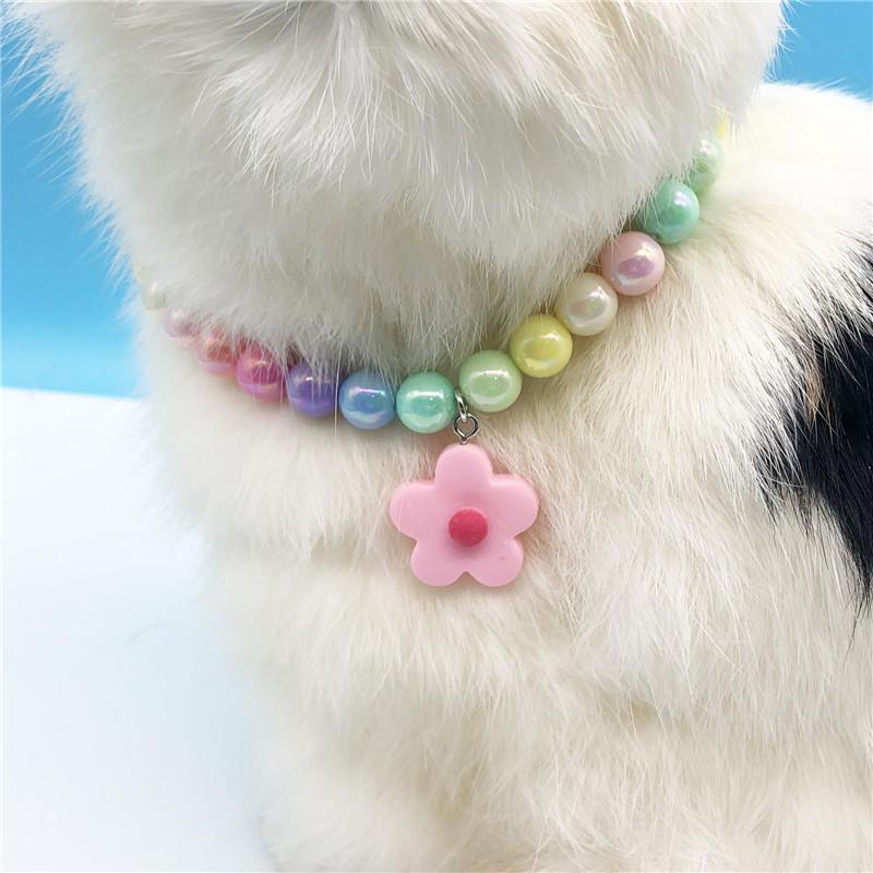 Pet Beads Chain Dog Cat Necklace Collar with Flower Pendant Adjustable Fashion Jewelry Accessories for Small Dogs Puppy