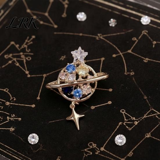Golden Plated Scarf Pin Rhinestone Hollow Planet Brooch, Metal Lapel for Men Women, Brooch Decorative Badge Clothes Bag Hat Suits Anti Slip Collar