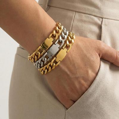Vergoldetes Edelstahl Cuban Link Armband: Europäischer & Amerikanischer Hip-Hop-Stil, Modeschmuck mit luxuriöser U-förmiger Schnalle