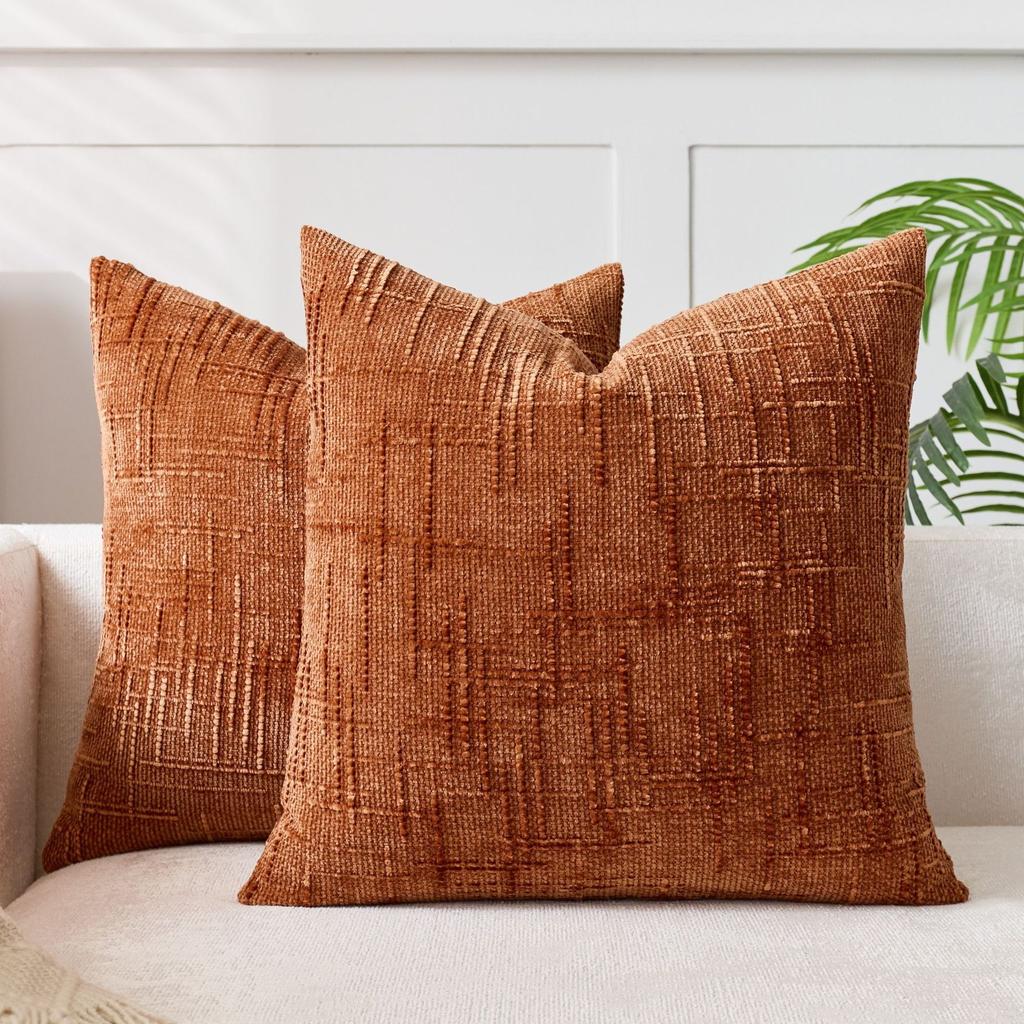1Pc Chenille Throw Pillow Cover 18x18In Bamboo Thread Yarn Texture Cushion Cover Solid Farmhouse Pillowcases Decor for Home Sofa