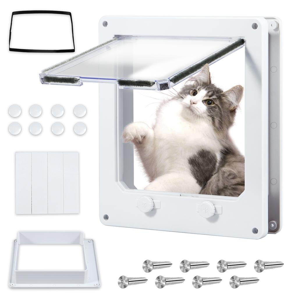 Upgraded Cat Flap Door with 4 Way Locking ABS Plastic Security Flap Door Pet Door for Cat Up to 16lbs for Interior Exterior Gate