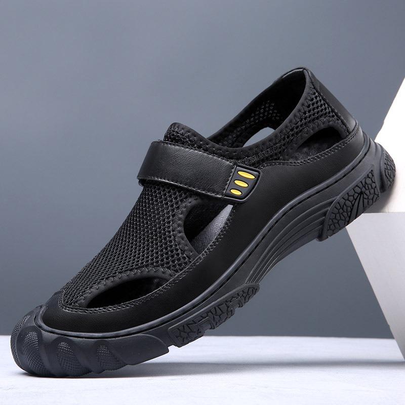 Summer Leather Breathable Mesh Casual Leather Shoes Men's Bag Head Sandals Trendy Outdoor Beach Shoes Men's Comfort
