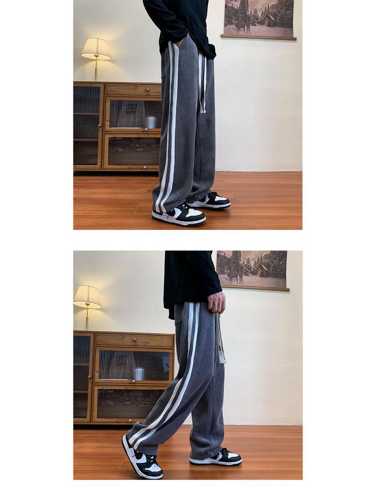 Męskie wszechstronne spodnie sztruksowe o dużej gramaturze - Wiosna/Jesień Proste nogawki Luźny krój Modna odzież codzienna