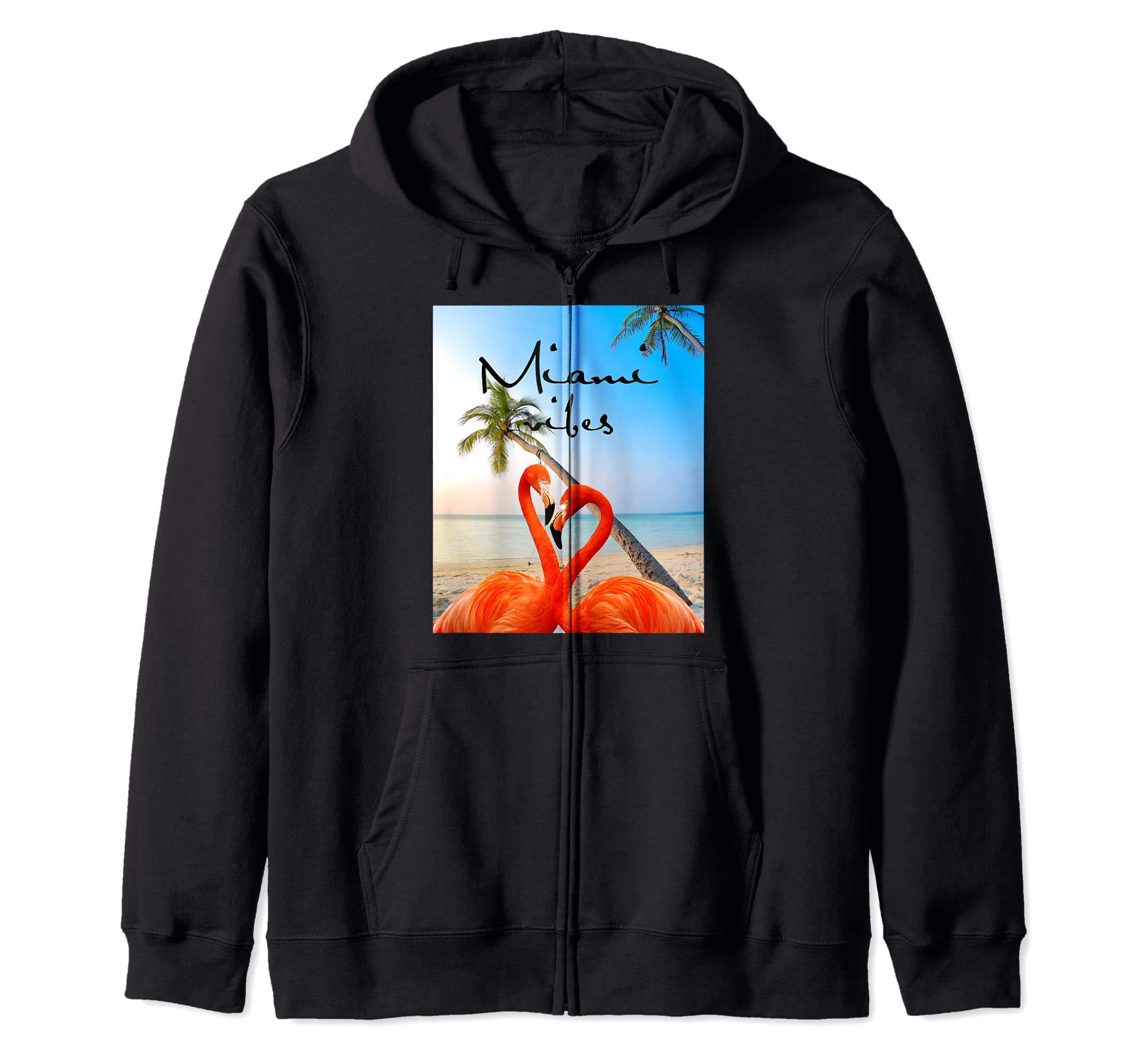 

Miami Vibrant Summer Flamingo Vibes Zip Hoodie Men s, Women s, Kids чорний