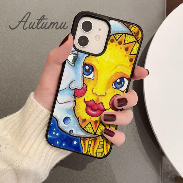 Blue Sun and Moon Phone Case for iPhone 11 12 13 14 Pro Max Mini X XR XS SE 2020 6S 7 8 Plus Samsung Galaxy S21 S22 Cover Shell