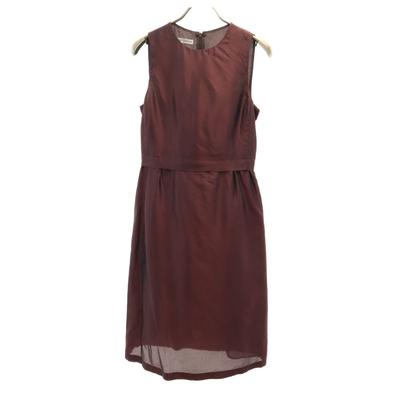 90s Italian Silk Old No Sleeve Knee-length Dress 36 Brown Women Used