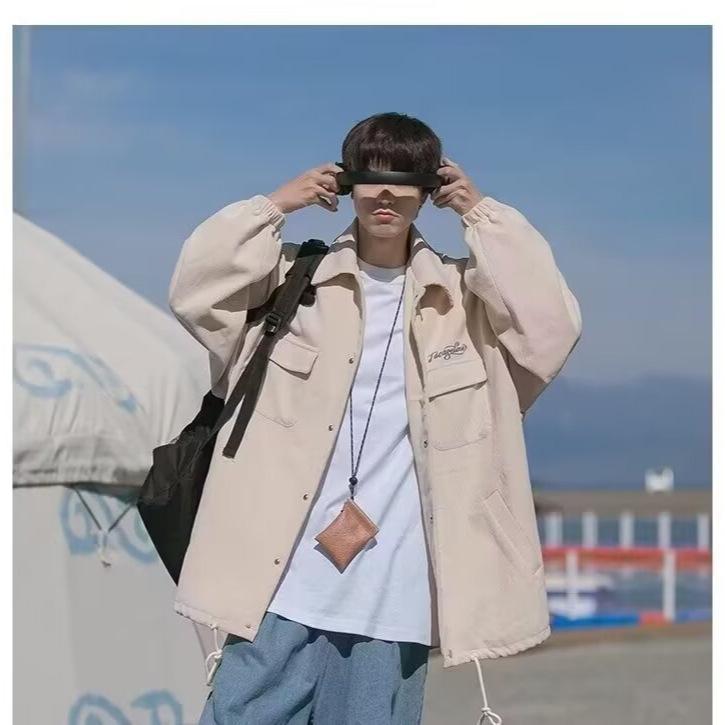 

Куртка из вельвета в стиле колор-блок: Унисекс Весна/Осень Бейсбольный стиль с длинным рукавом 3XL бежевый