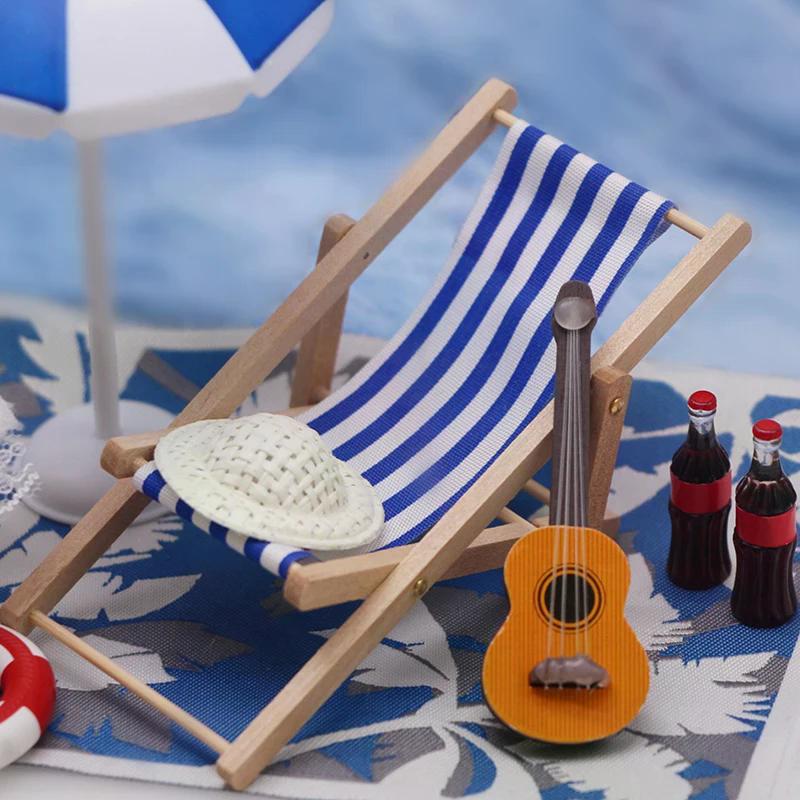 1 Set Dollhouse Mini Sunshade Umbrella Deckchairs Fairy Garden Decoration Summer Beach Micro Landscape DIY Accessories