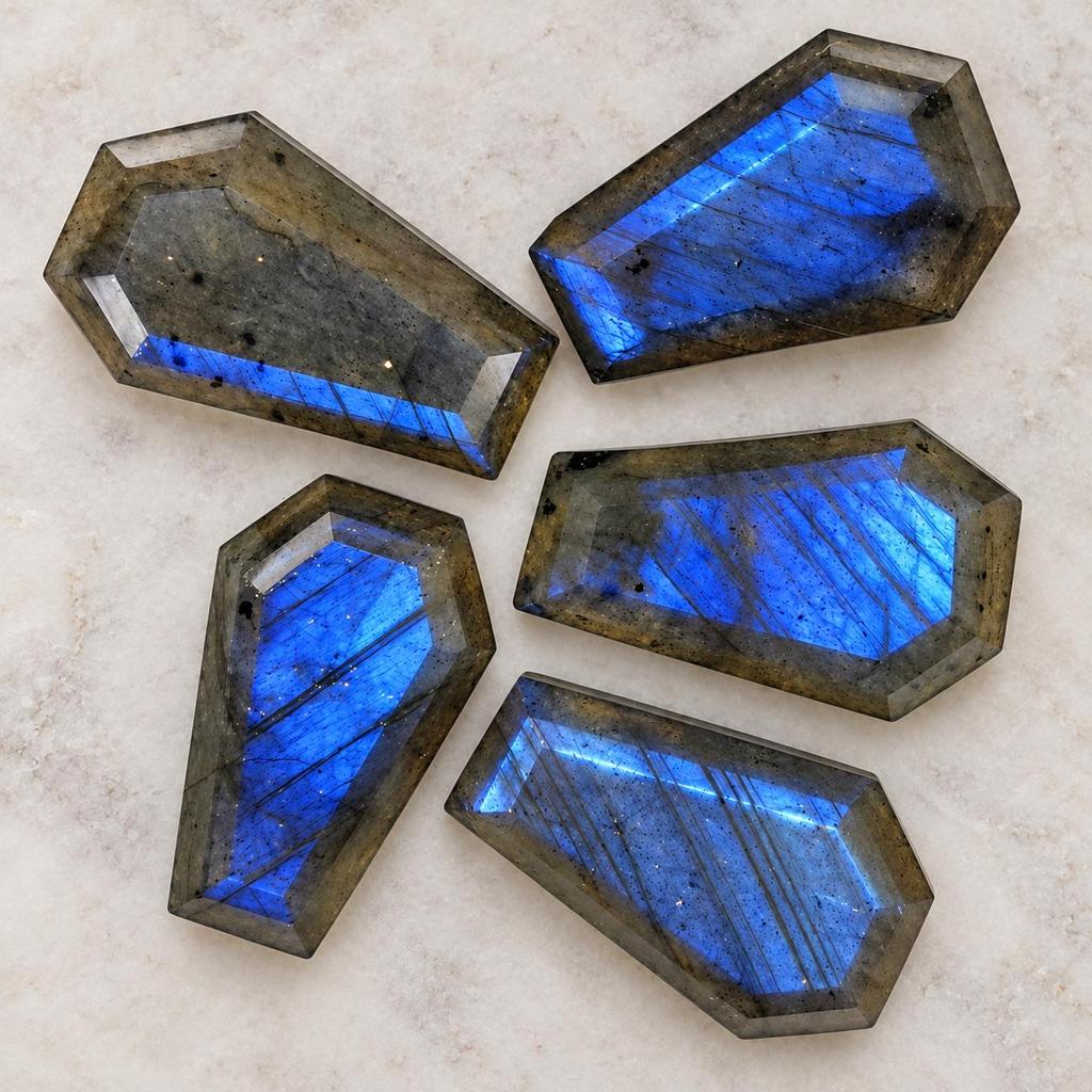 Blauer Labradorit Sargform 10x16mm Flache Rückseite Lose Edelsteine 5 Stück, Sarg geschliffene Labradoritsteine zur Schmuckherstellung