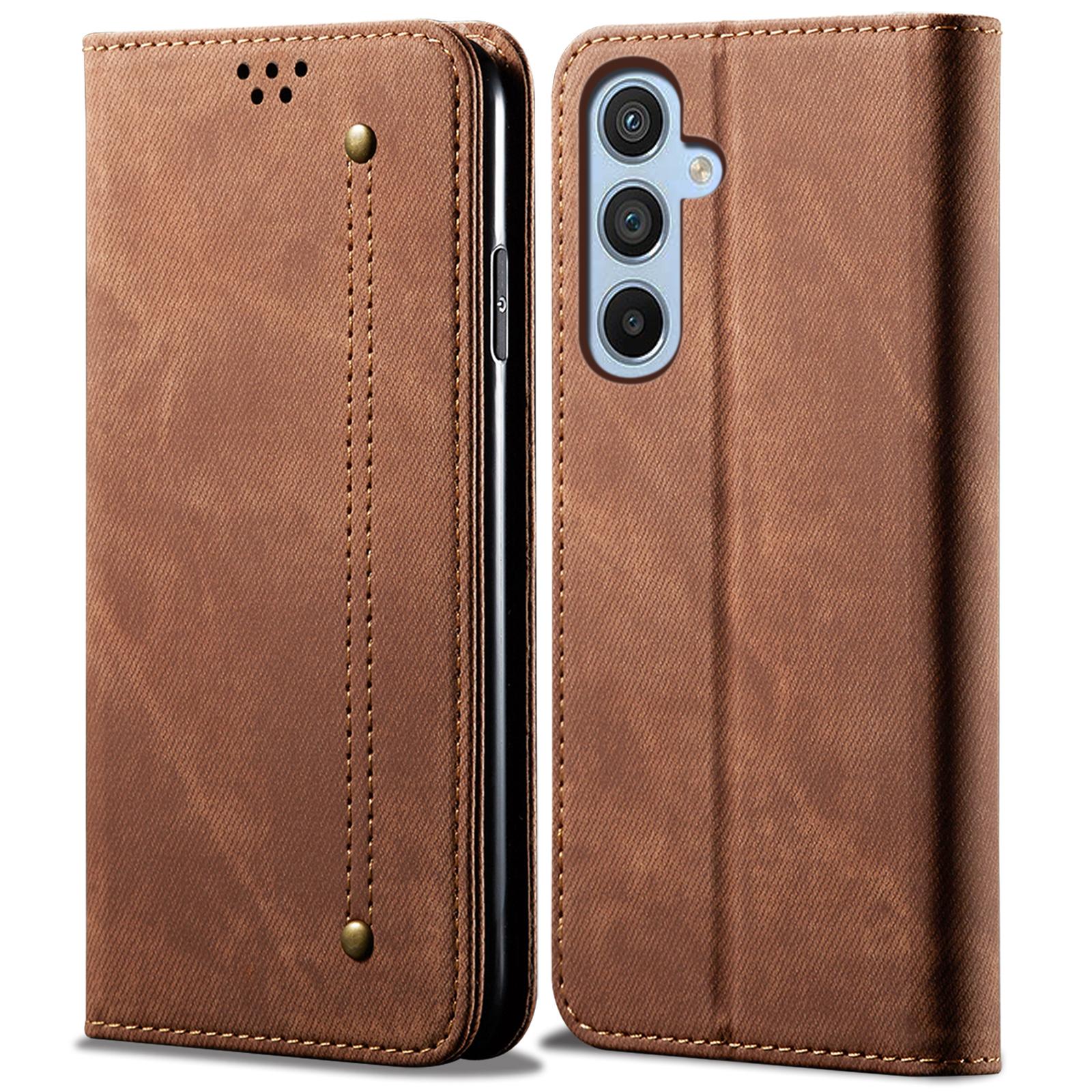 

Для Samsung Galaxy S25+ Чохол Текстура джинсової тканини Шкіряна підставка Захист від подряпин Чохол для телефону Coffee