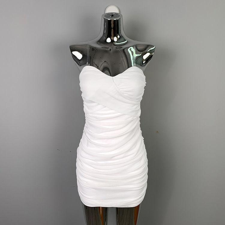 Sexy Pleated Tube Top Dress, High-end Sense of Figure, Hip-wrapped Solid Color Off-the-shoulder Skirt