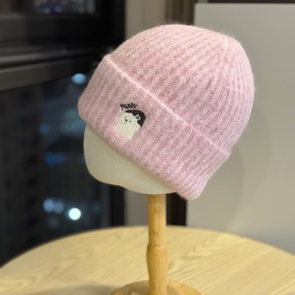 Cute Bear Embroidered Knitted Hat for Women Korean Style Autumn and Winter Warm and Face Friendly Small Ear Protection Woolen Cold Hat