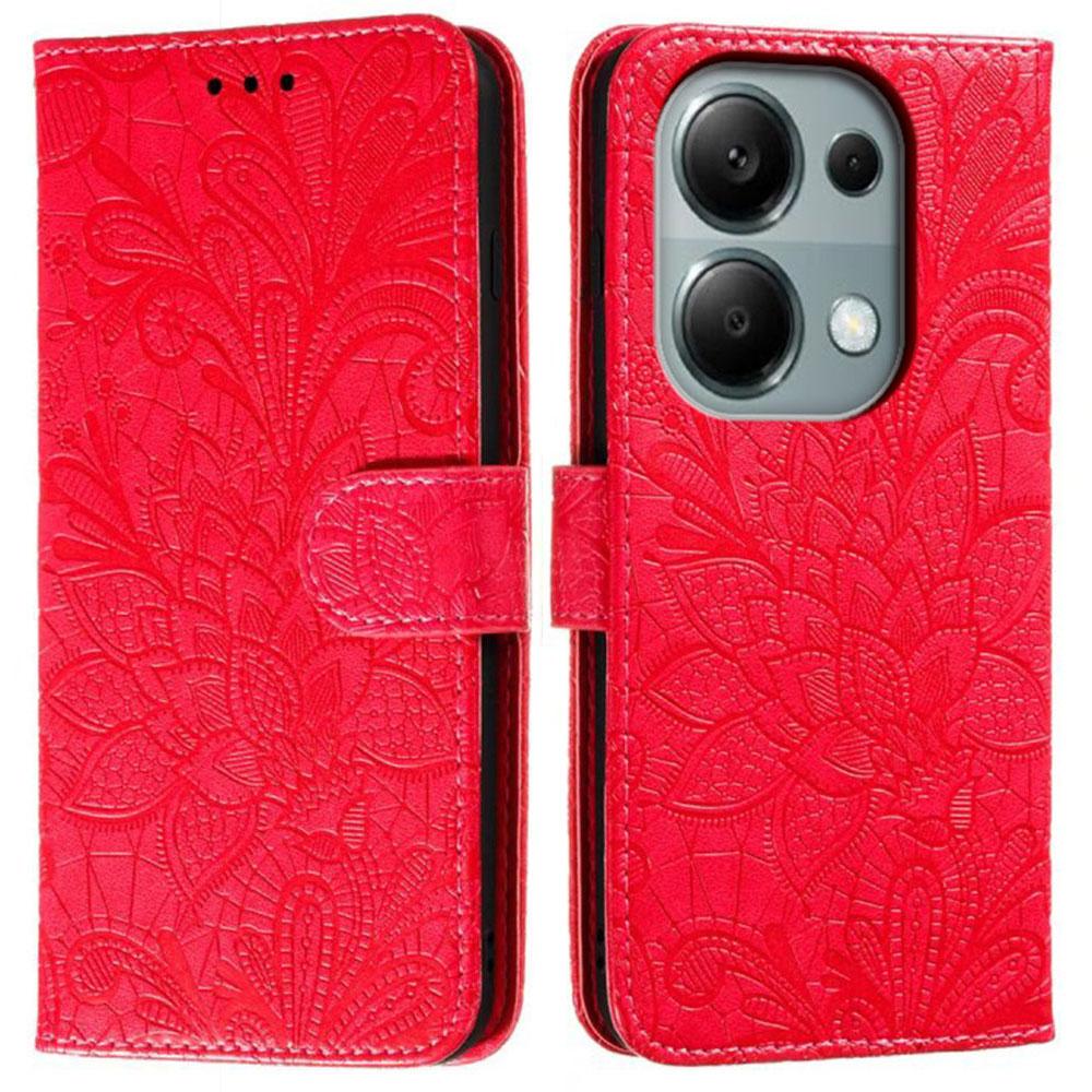 For Xiaomi Redmi Note 13 Pro 4G/Poco M6 Pro 4G Case Lace Flowers PU Leather Flip Wallet Phone Cover