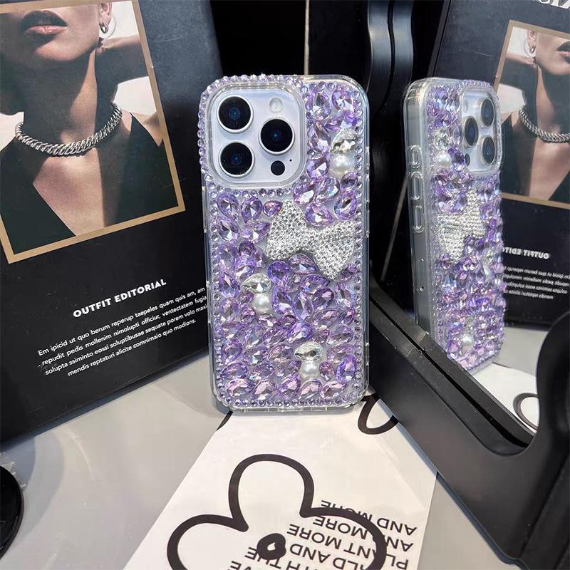 Applicable Iphone17Pro Rhinestone Luxury Apple 16 Full Diamond Bow 15Plus Creative Personality Protective Case