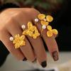Pearl Flower 18K Gold Adjustable Titanium Steel Ring & Fashion Earrings Set