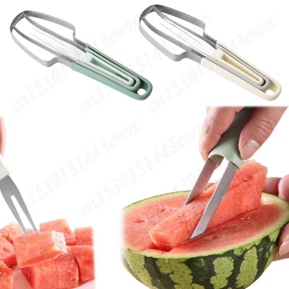 

3-in-1 Watermelon Fork Slicer Cutter Watermelon Cutter Slicer Fork Set Stainless Steel Watermelon Cutter Slicer Tool for Camping зелёный