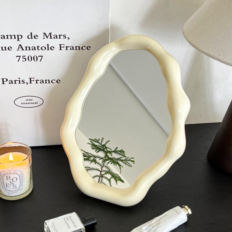 Nordic Style Standing Makeup Mirror Cloud Irregular Bedroom Dressing Mirror Office Dormitory Adjustable Desktop Aesthetic Cosmetic Decoration Mirror