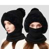High Stretch Solid Color Knitted Mask Scarf All-In-One Hat Women's Winter Cycling Windproof Warm Hat
