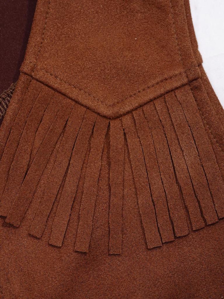 Kids Boys Western Cowboy Vest Suede Leather Pointed Hem Jacket for Halloween Carnival Party