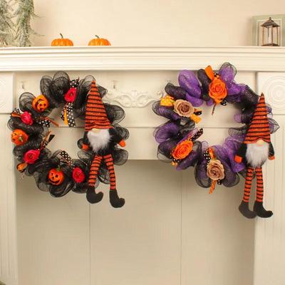 Halloween Long Legged Doll Wreath Door Hanging Faceless Old Man Wreath Ghost Festival Horror Party Decoration Props DIY Decor