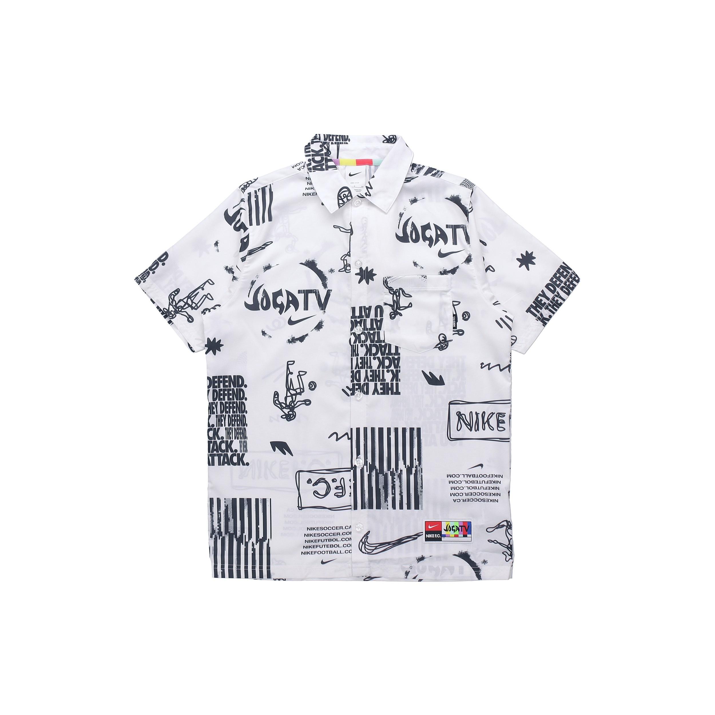 Nike Woven Soccer/Football Athleisure Casual Sports Printing lapel Shirt White Men s DA1474-100 S