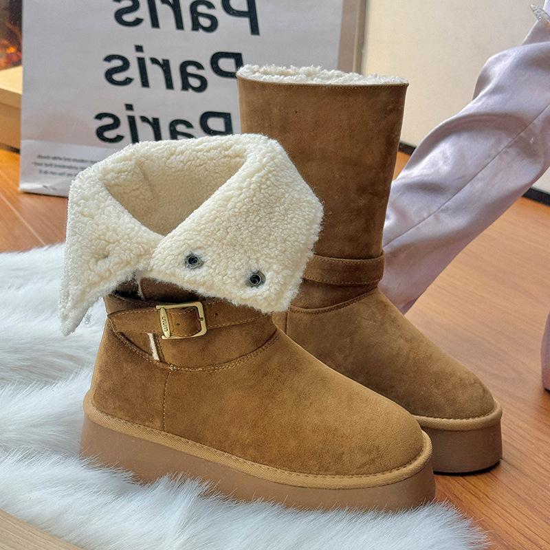 

Женские зимние ботинки на толстой подошве, увеличивающие рост, 2025 новинка, удобные и универсальные темпераментные короткие ботинки, маленькие теплые хлопковые ботинки 40 верблюд