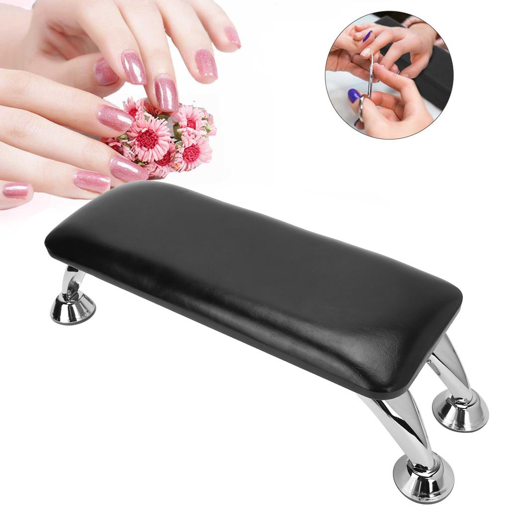 Nail Art Hand Pillow Salon Arm Hand Rest Cushion with Stainless Steel Support (Black)