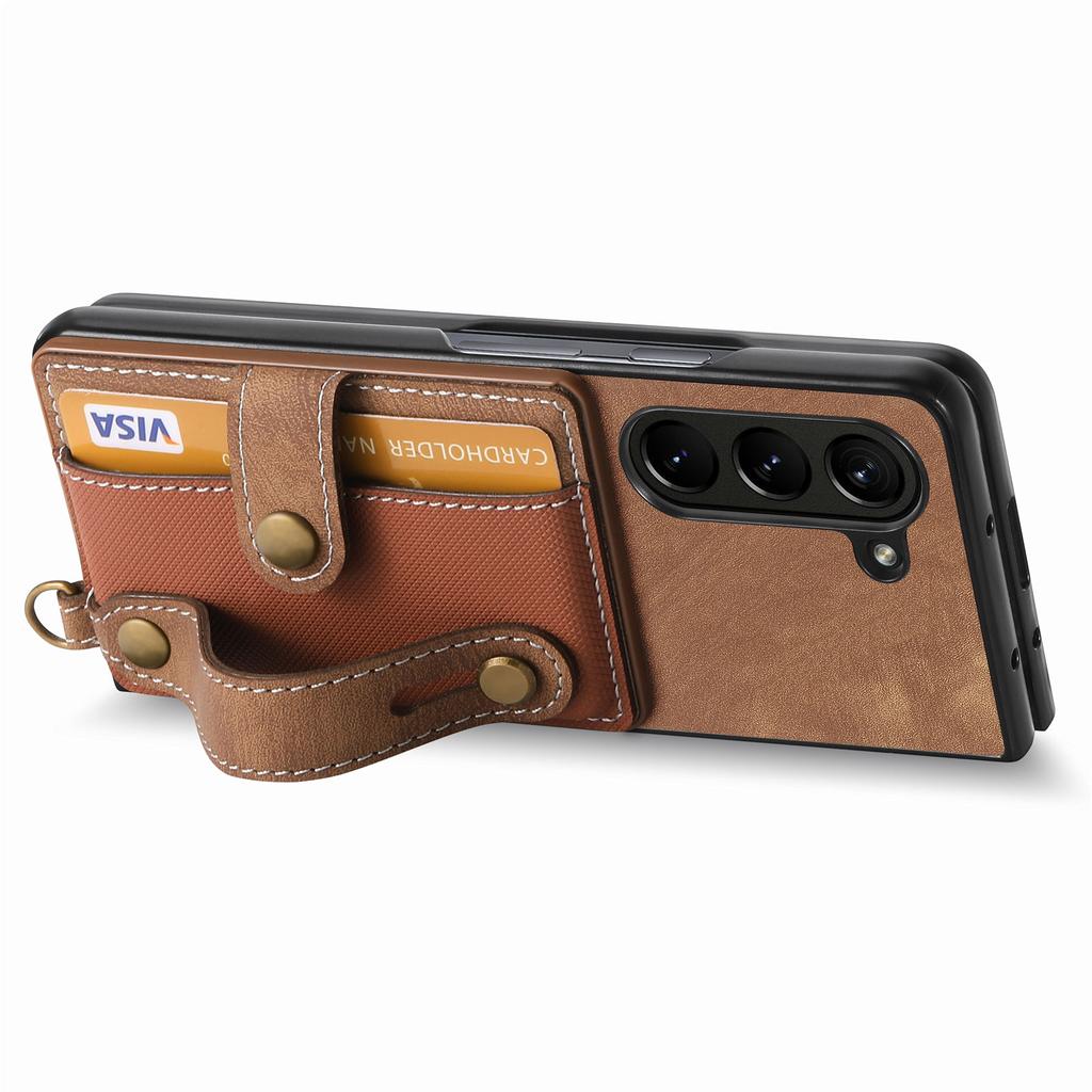 Für Samsung Galaxy Z Fold6 5G Hülle Kartenhalter Armband Leder+PC Abdeckung mit Riemen