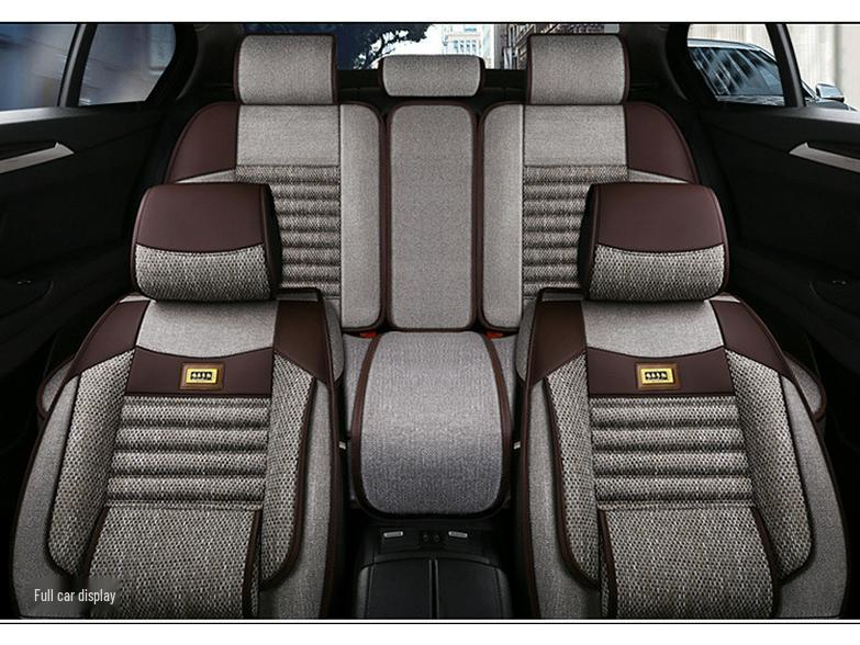 Universeller Leinen-Autositzbezug, Vollständige Umhüllung für fünf Sitze – Ganzjahresstil