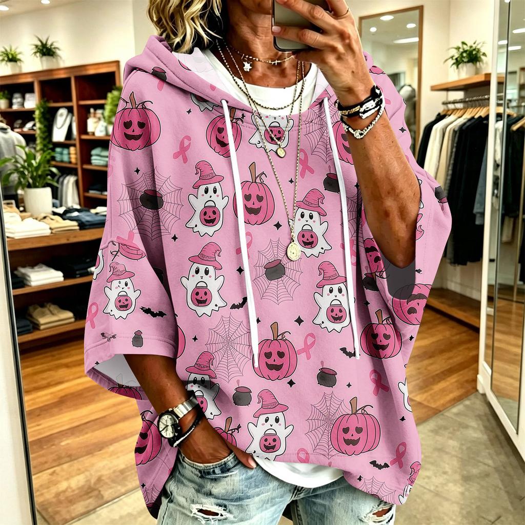 Women's Halloween Print Hoodie Loose Fit Casual Pullover
