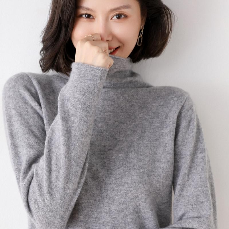 

Женский свитер с высоким воротником, 100% мериносовая шерсть, кашемировые свитера, вязаный пуловер, зимний женский джемпер, вязаный топ