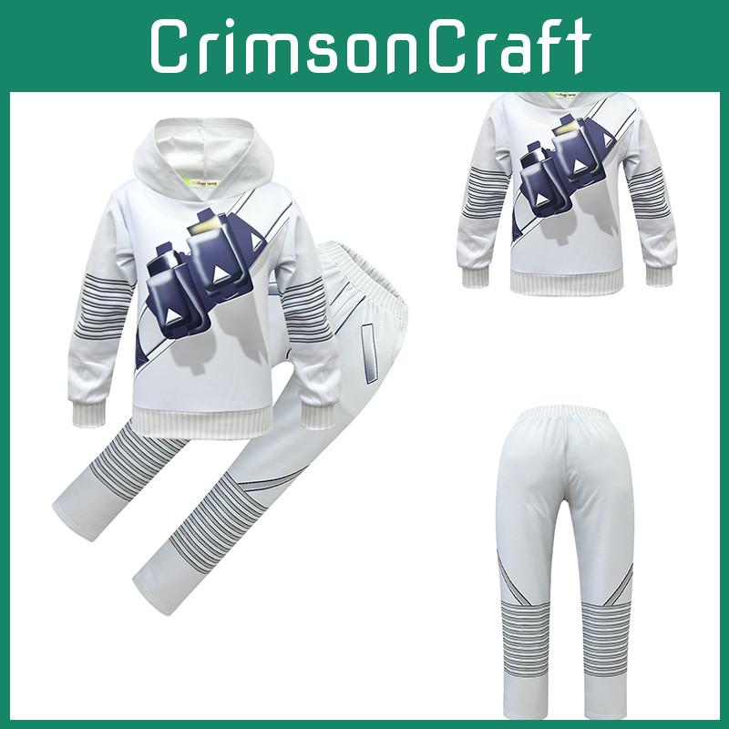 DJ Marshmallow Cosplay Kostüm für Kinder Weiches und bequemes Hoodie-Hosen-Masken-Set
