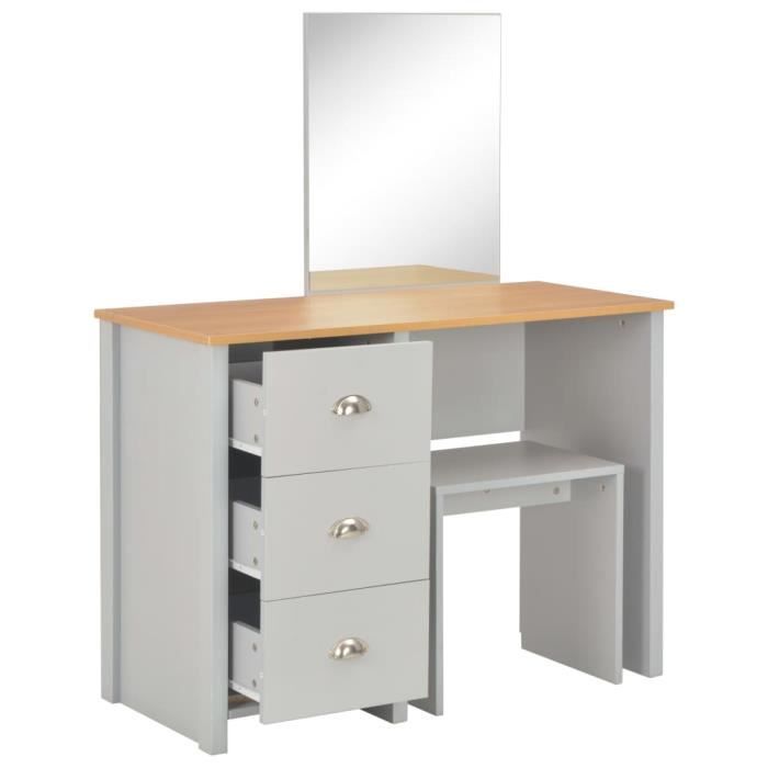 VidaXL Coiffeuse avec miroir et tabouret Gris 104 x 45 x 131 cm