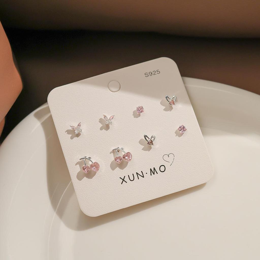 Brincos elegantes de prata com zircônia rosa para mulheres - Luxo leve, estilo coreano moderno, perfeito para estudantes