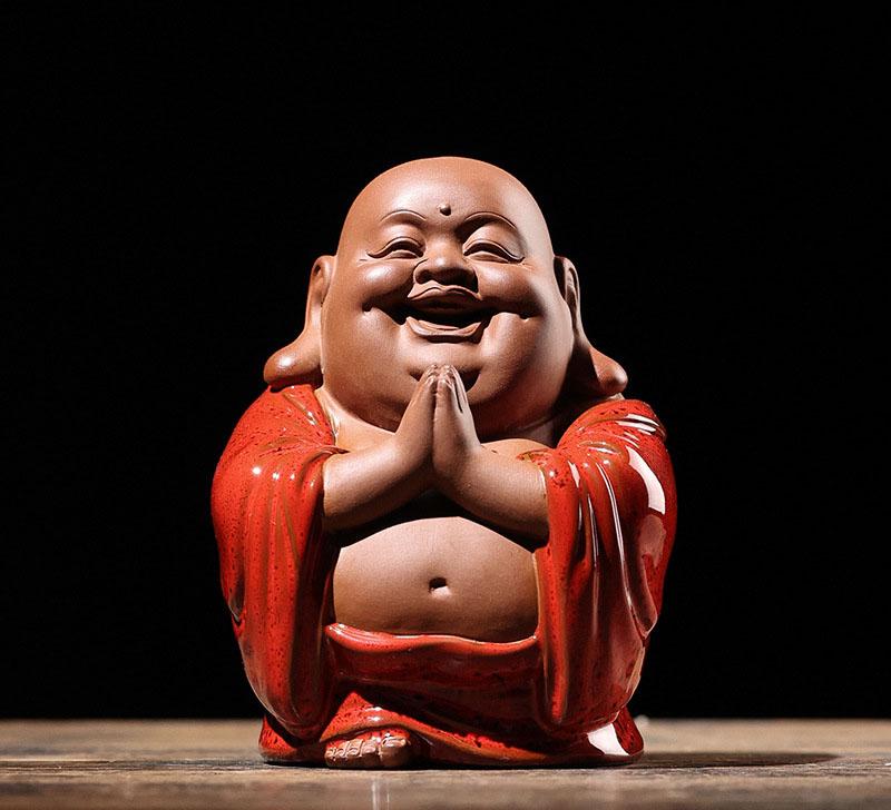 Dekorationen im chinesischen Zen-Stil aus lila Ton, Maitreya-Buddha, Wohnzimmer, Veranda, zur Befestigung im Auto, Handwerk für Tee-Sets