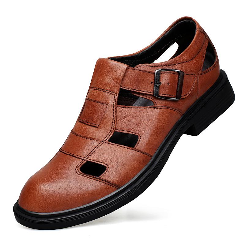 Men's Breathable Perforated Leather Sandals - Business Casual Thick Sole
