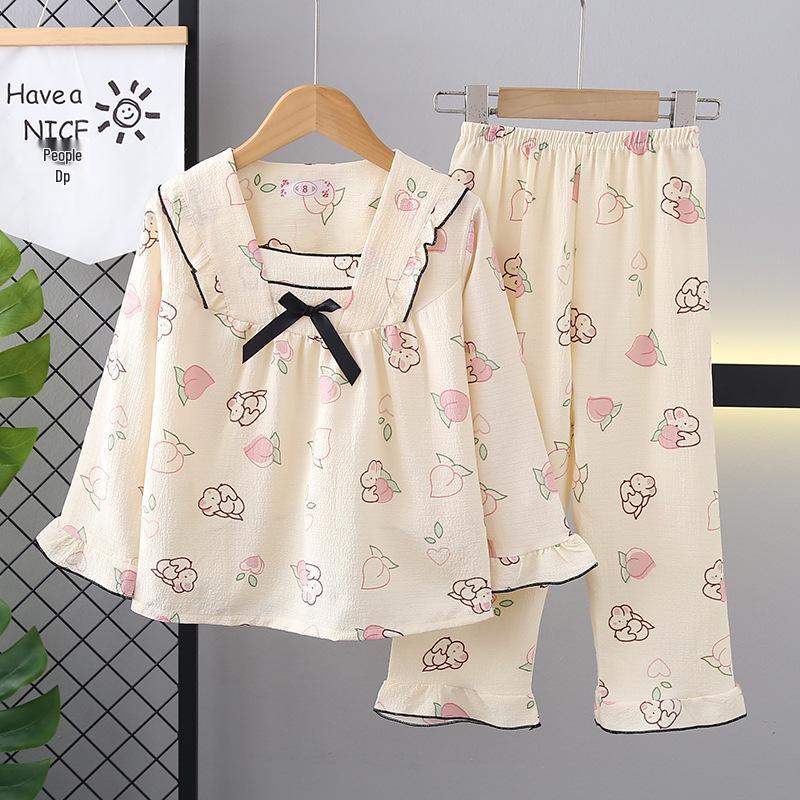 Cross-Border Girls' Cotton Cartoon Pajama Set - Long Sleeve Princess Homewear for Spring and Autumn.