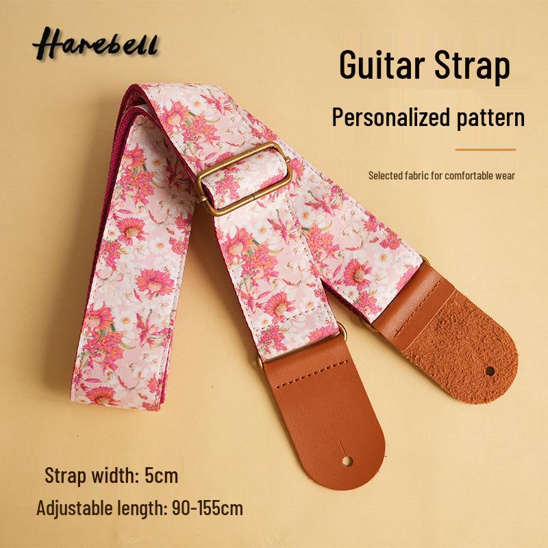 Ethnic Floral Ukulele Strap with Retro Metal Buckles - Pink & Purple Chrysanthemum Design, Model 041-042, Available Now