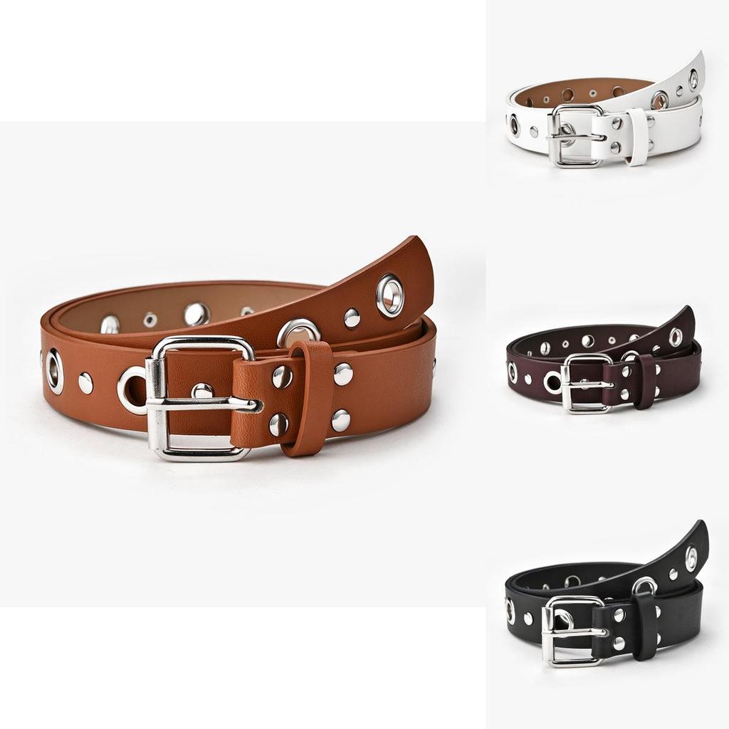 Womens Faux Fashionable Leather Punk Belt With Unique Eyelet Buckle And Riveted Accents