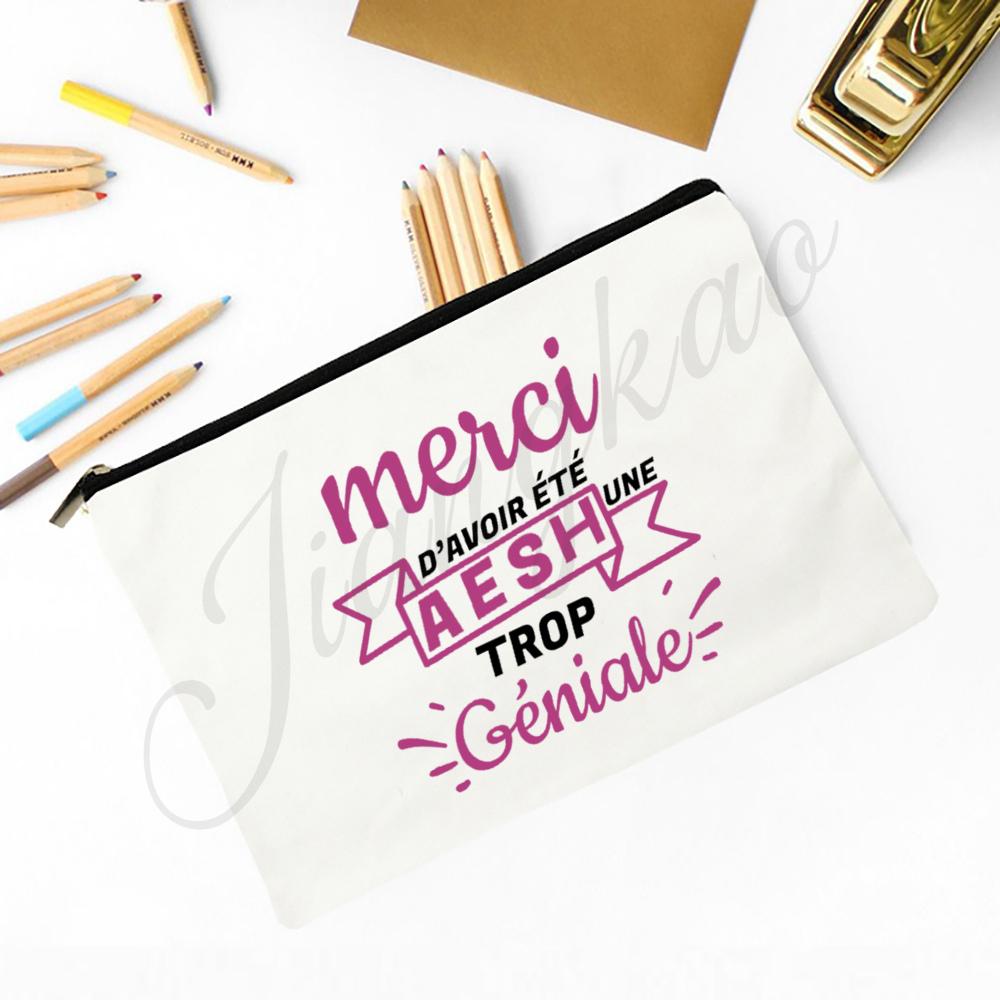 French Print Makeup Bag Women Travel Cosmetic Bag School Pencil Bags Teacher's Day Graduate Gift for Atsem Maitresse Maitre Avs
