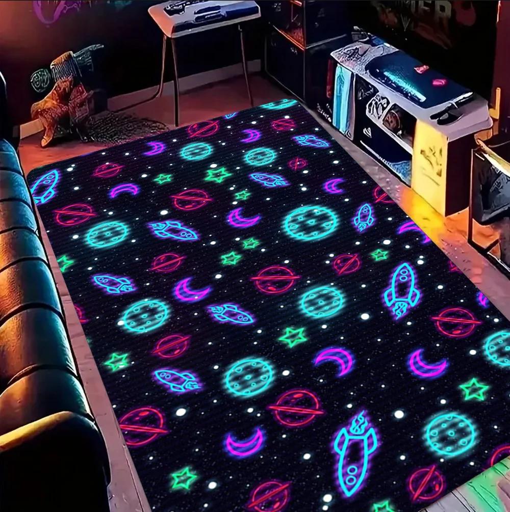 Galaxy Starry Night Rocket Carpet Playroom Floor Mat Kids Bedroom Decor Non Slip Rug Audio-Visual Room Floor Mat Door Mat